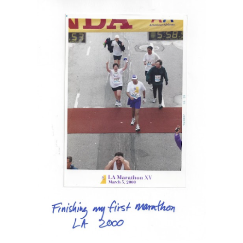 Susan finishing the LA Marathon 2000
